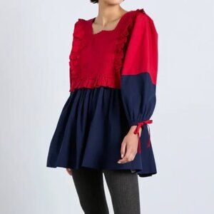 Damson Madder Piarra Mini Smock Dress – Red & Navy